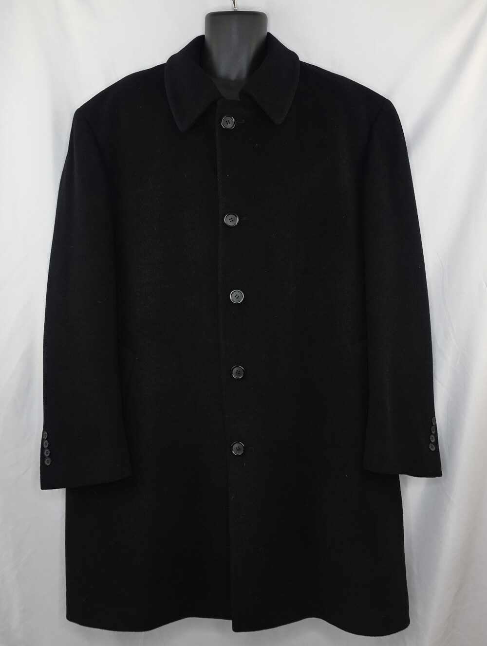CHAPS Men's Black Single-Breasted Wool Coat Size 48R Black Pea Coat Ralph Lauren